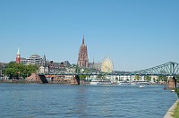  A view of the oldest part of Frankfurt with the cathedral and the bridge called Eisener Steg.