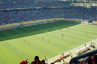  The second half seemed to have fewer people in the stands on the Ukrainian side.  (Maybe they were still in the beer line!)